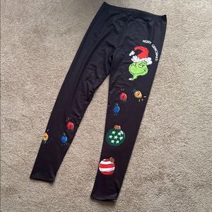 Dr. Seuss Black Grinch Holiday Leggings with Colorful Ornaments